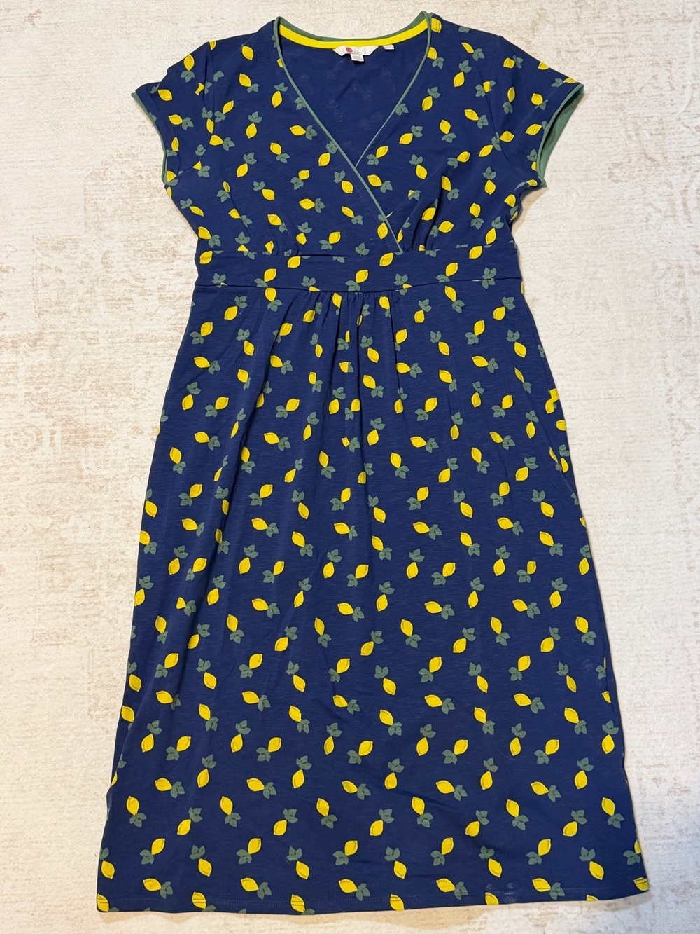 Boden Navy Midi Dress with Yellow Lemon Print